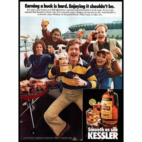 1983 Kessler American Whisky Vintage Print Ad Football Stadium Tailgating Photo - Picture 1 of 1